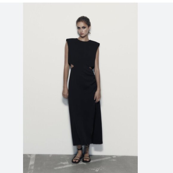 ZARA BLACK CUT OUT SLEEVELESS COLUMN MAXI DRESS 2157/223 - S - Picture 14 of 14